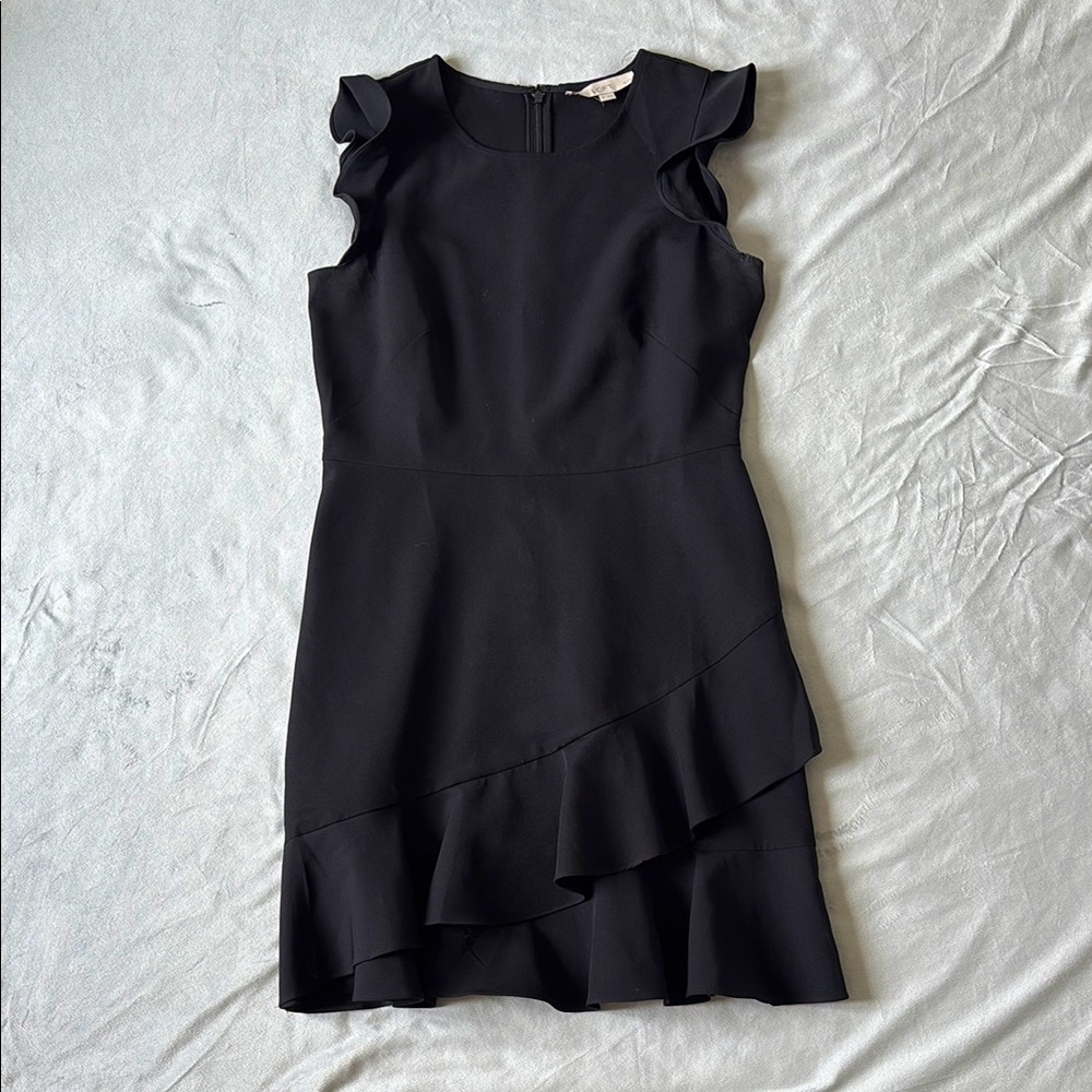 LOFT Black Asymmetrical Ruffle Dress